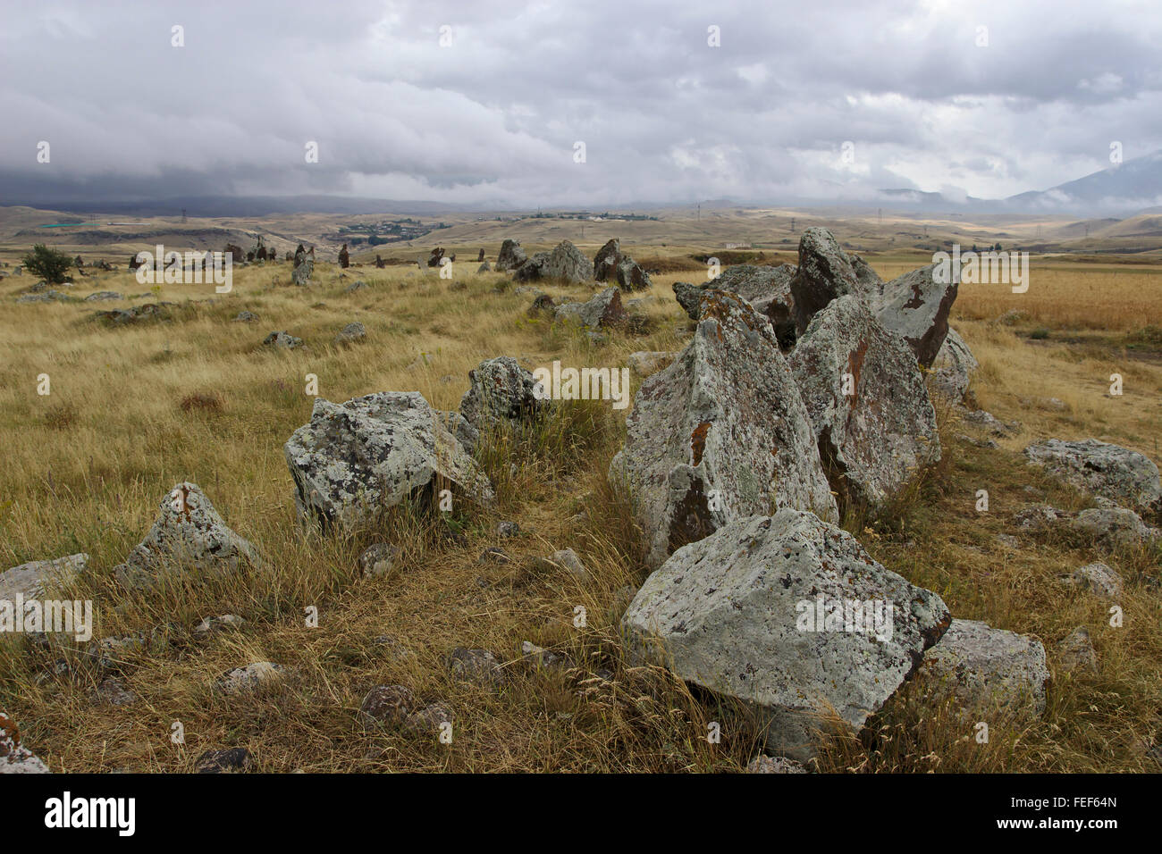 Zorats Karer stone circle near Sisian in Armenia Stock Photo