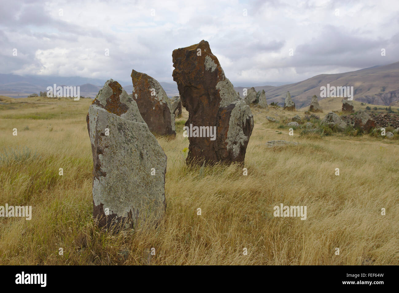 Zorats Karer stone circle near Sisian in Armenia Stock Photo