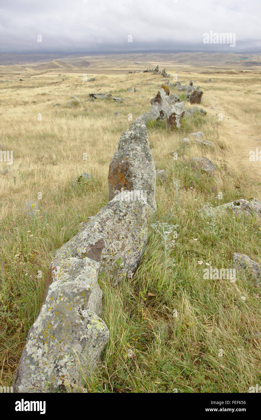 Zorats Karer stone circle near Sisian in Armenia Stock Photo