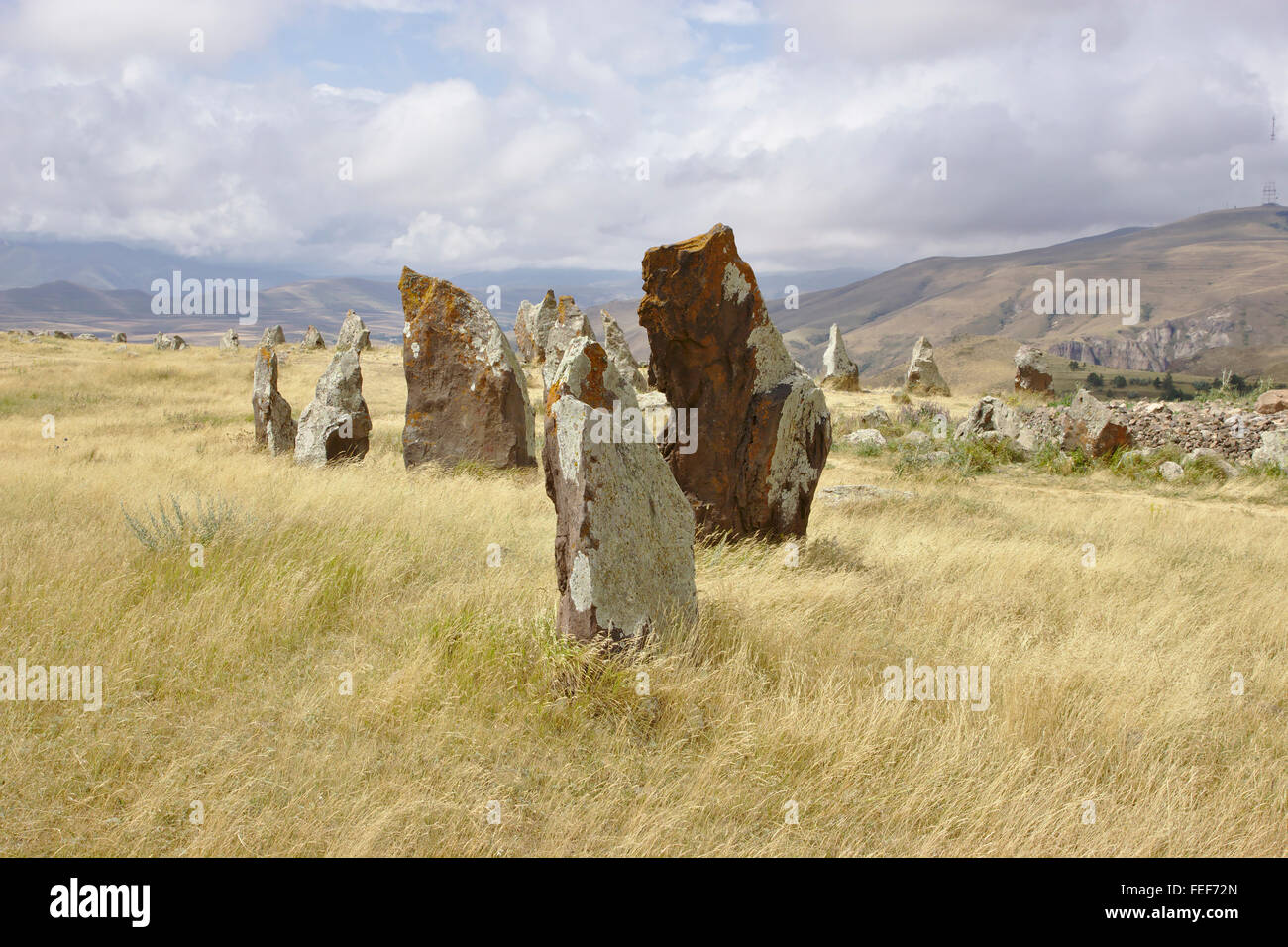 Zorats Karer stone circle near Sisian in Armenia Stock Photo
