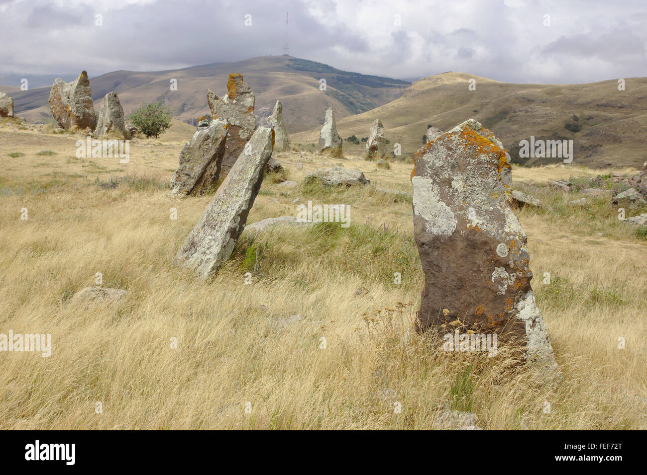 Zorats Karer stone circle near Sisian in Armenia Stock Photo