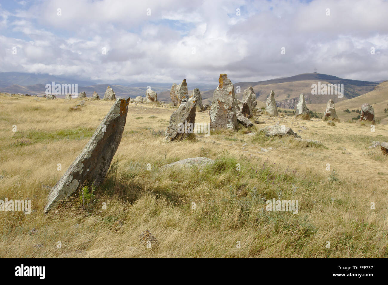 Zorats Karer stone circle near Sisian in Armenia Stock Photo