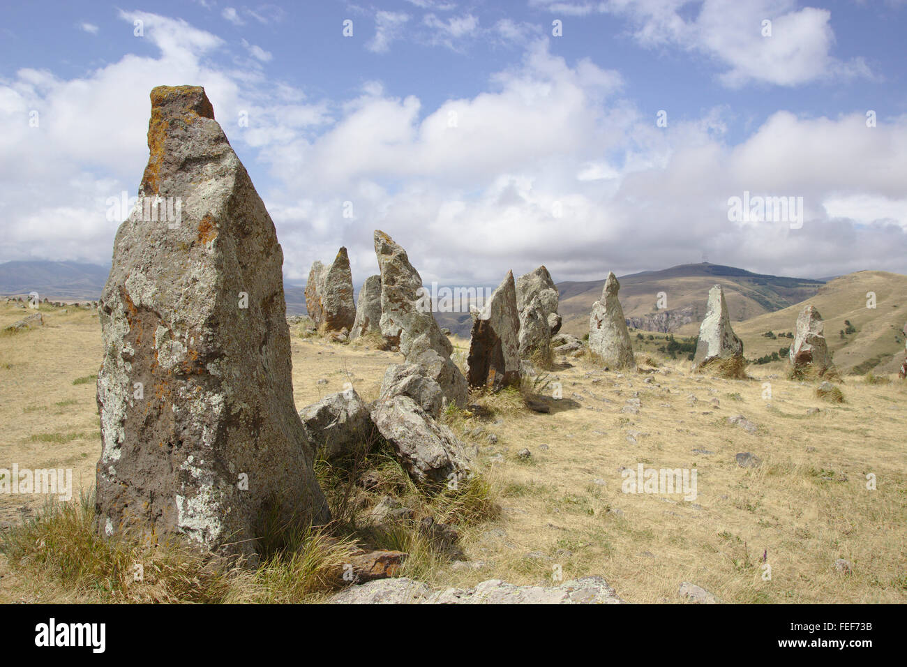 Zorats Karer stone circle near Sisian in Armenia Stock Photo