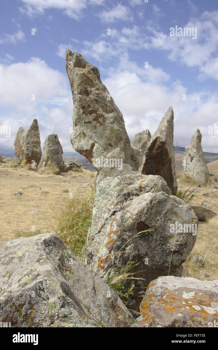 Zorats Karer stone circle near Sisian in Armenia Stock Photo