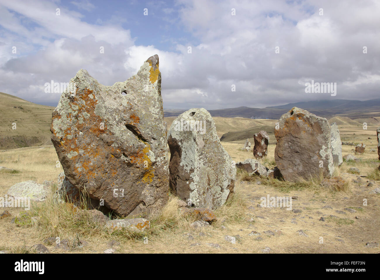 Zorats Karer stone circle near Sisian in Armenia Stock Photo