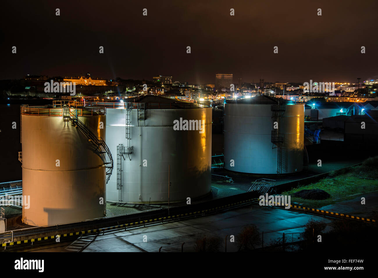 Urban landscape of fuel and oil storage tanks at the Plymouth Fuel