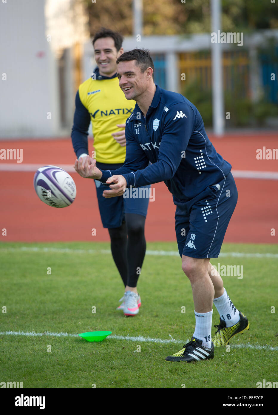Feb. 5, 2016 - Hong Kong, Hong Kong S.A.R, China - DAN CARTER of the French Rugby union team RACING  92's during last practice session ahead of their clash with New Zealand team, The Highlanders. Racing 92 take the chance to practise on the pitch they will play on in the upcoming match in Hong Kong. They are playing at Sui Sai Wan sports ground in Chai Wan. (Credit Image: © Jayne Russell via ZUMA Wire) Stock Photo