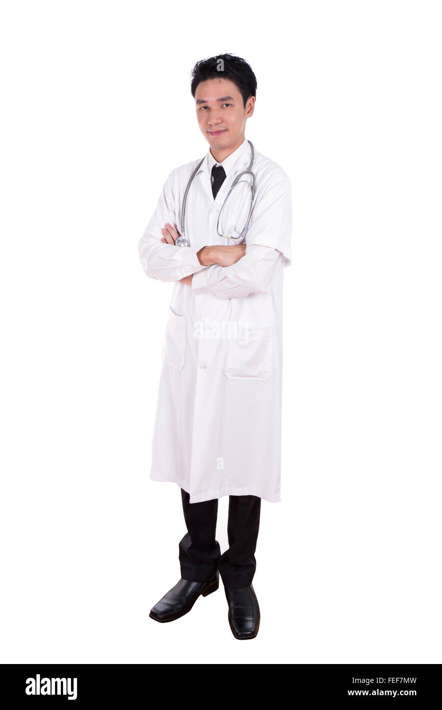 doctor with arms crossed, full length isolated on white background. Stock Photo