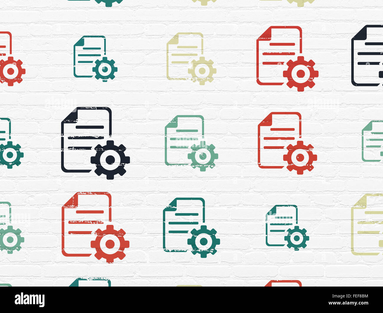 Database concept: Gear icons on wall background Stock Photo - Alamy