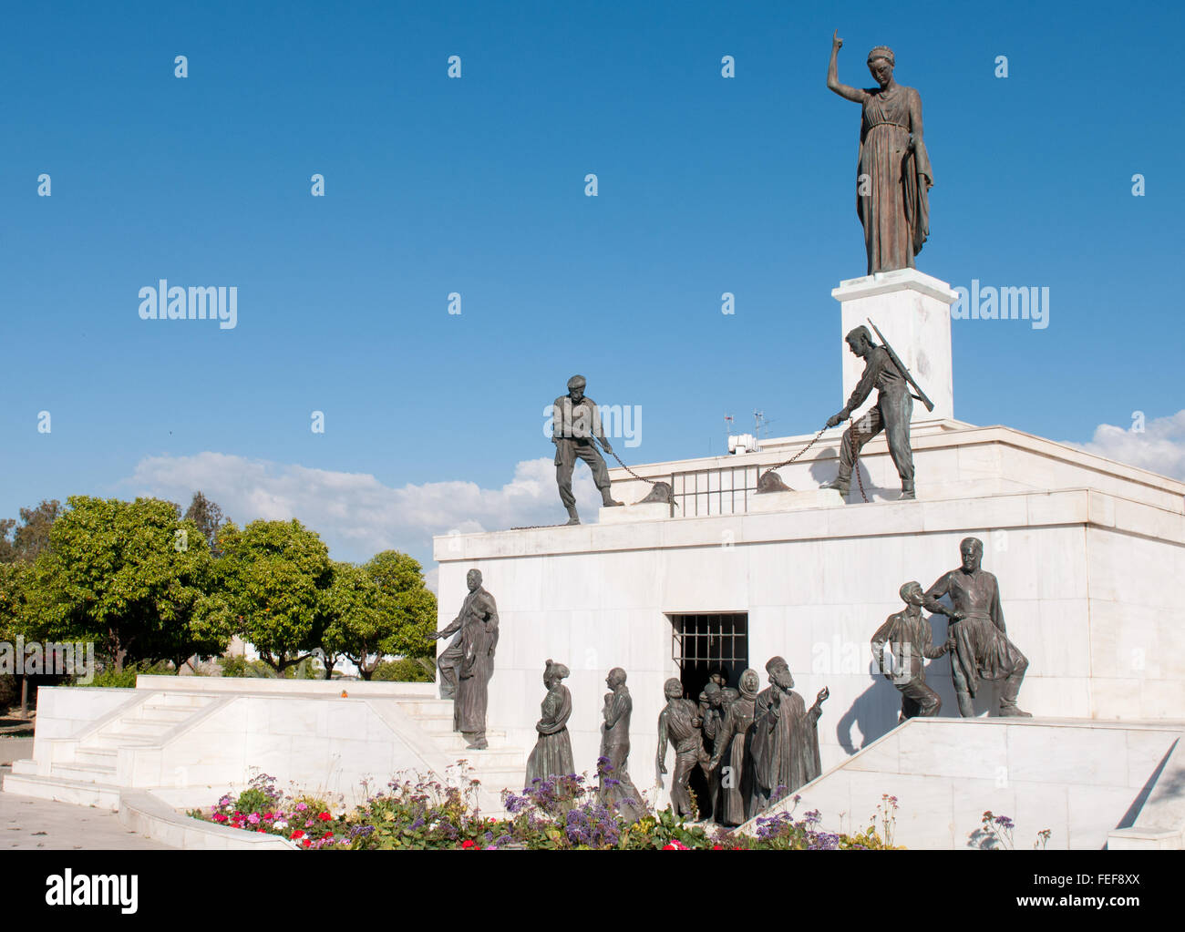 Bronze Statues on the liberty monument in the city of Nicosia in Cyprus
