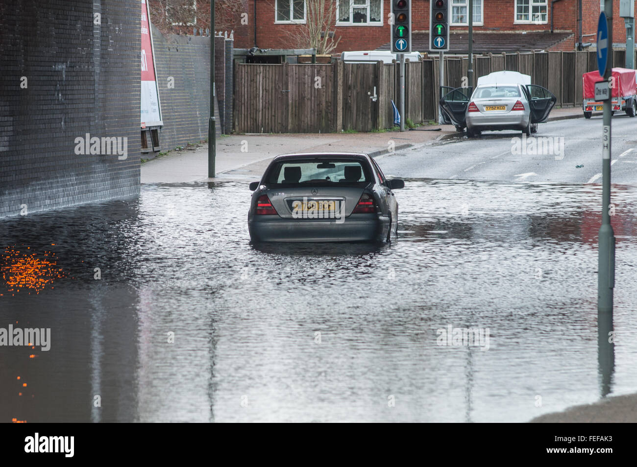 Closed roads due to flooding at Three Bridges, Crawley, West Sussex