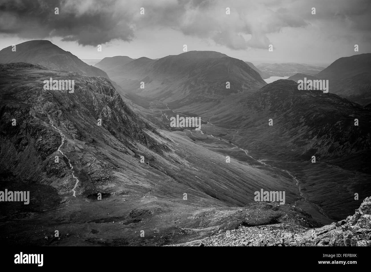 Looking over to Kirk Fell and the Ennerdale valley from Great Gable Stock Photo