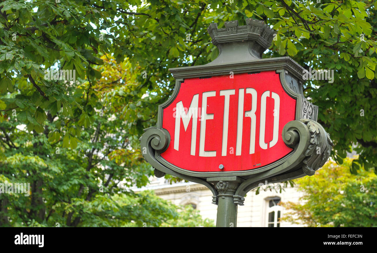 Metro sign for subway transportation in Paris, France Stock Photo
