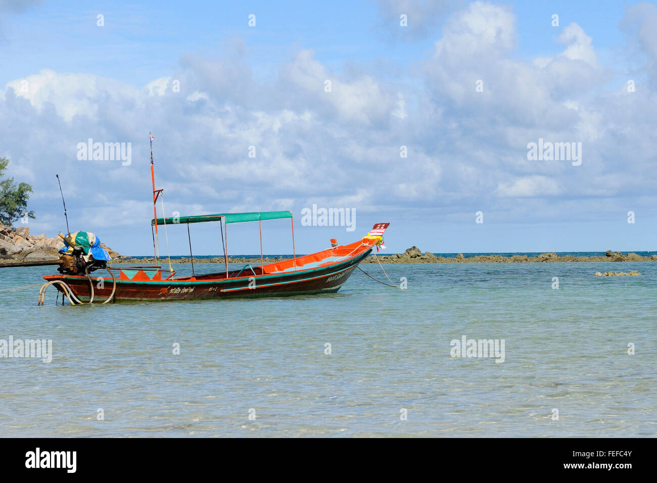 Long Tail boats in Had Salad Koh Phangan Thailand Stock Photo