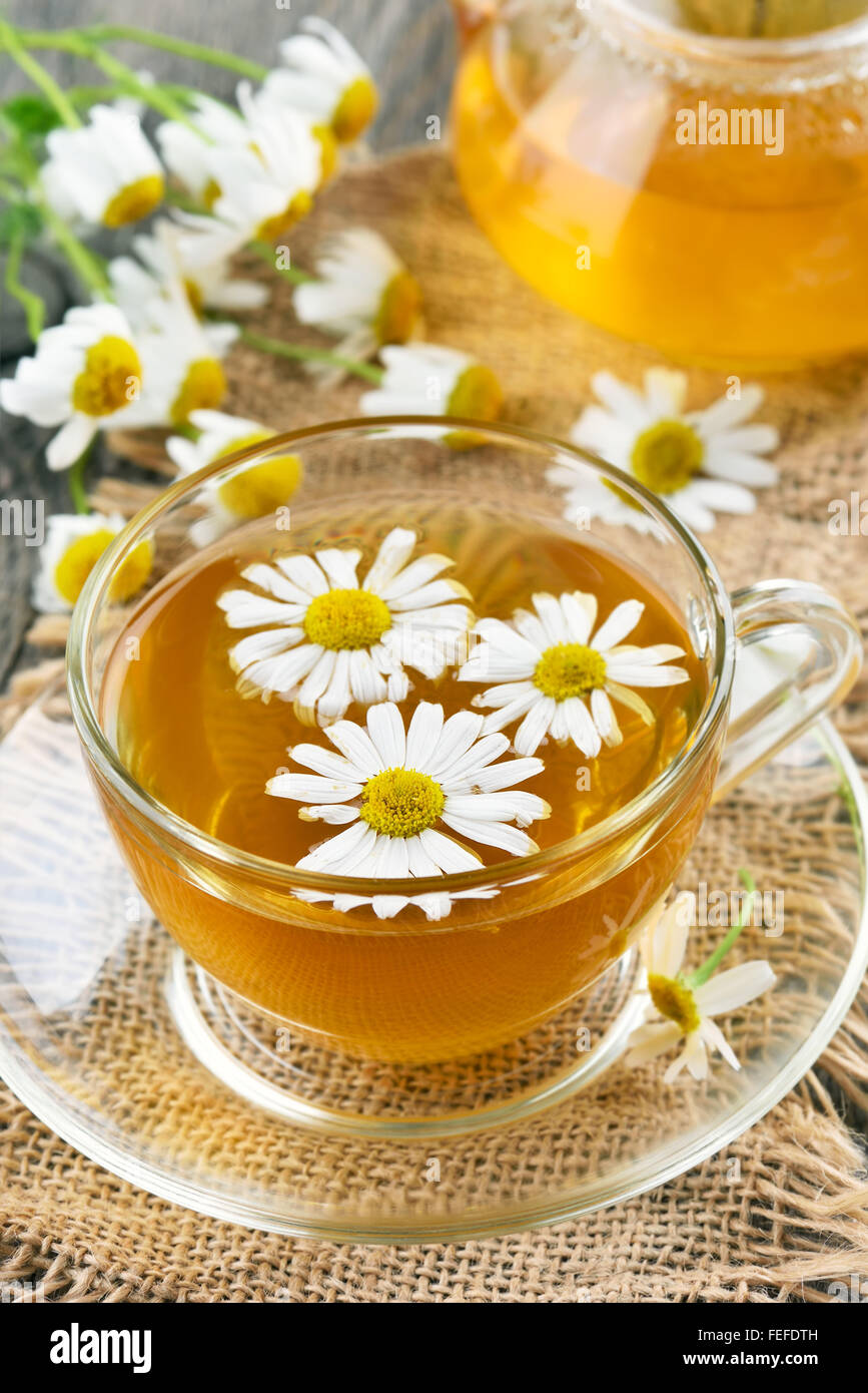 Healthy herbal camomile tea, close up view Stock Photo Alamy