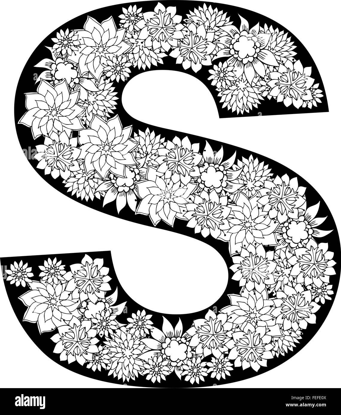 Hand drawn floral alphabet design. Letter S Stock Vector