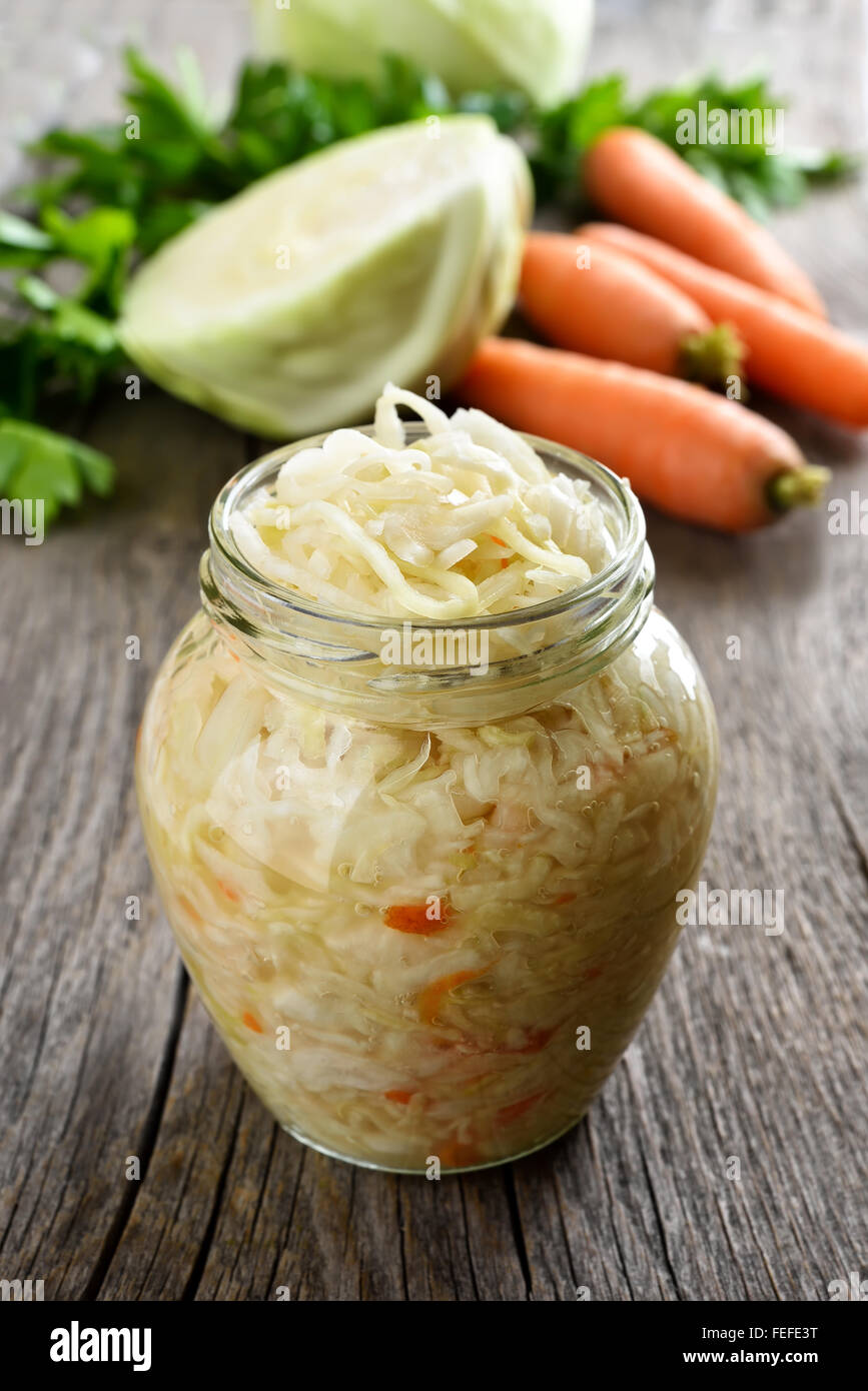 Sauerkraut in jar, close up view Stock Photo Alamy