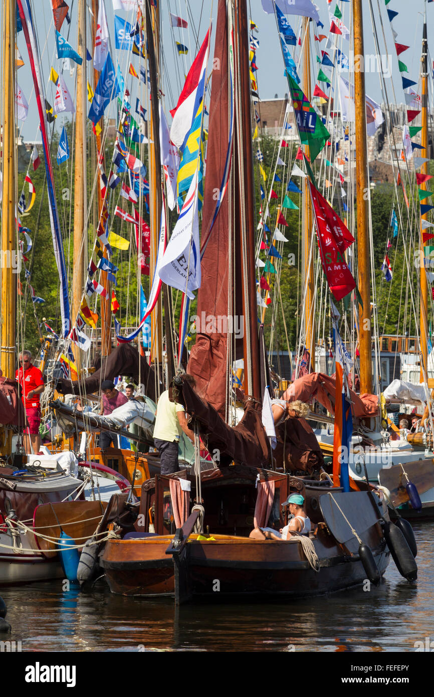 SAIL Amsterdam. Boats and ships in harbour. Flags and masts. Holland