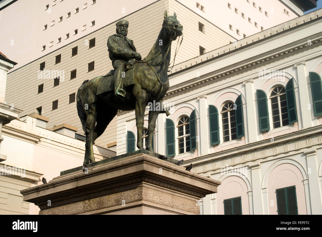 Equestrian statue dedicated to Giuseppe Garibaldi in Genoa, Italy Stock Photo