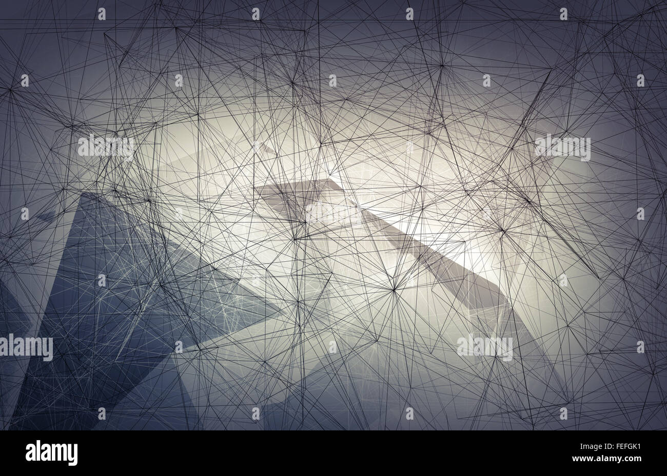 Abstract digital background with wire-frame mesh over gray polygonal background, 3d illustration Stock Photo