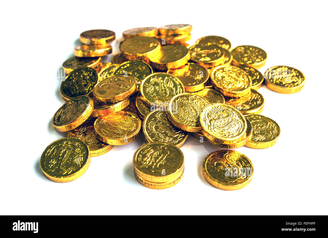 Group of gold coins background for business success. Stock Photo