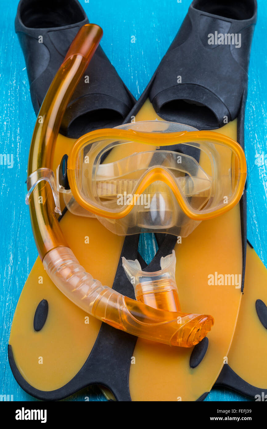Snorkel, dive mask and flippers Stock Photo