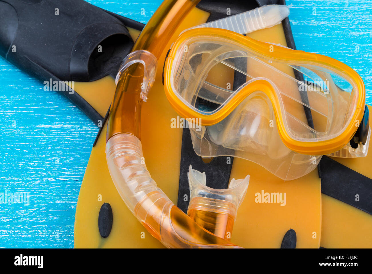 Snorkel, diving mask and flippers Stock Photo