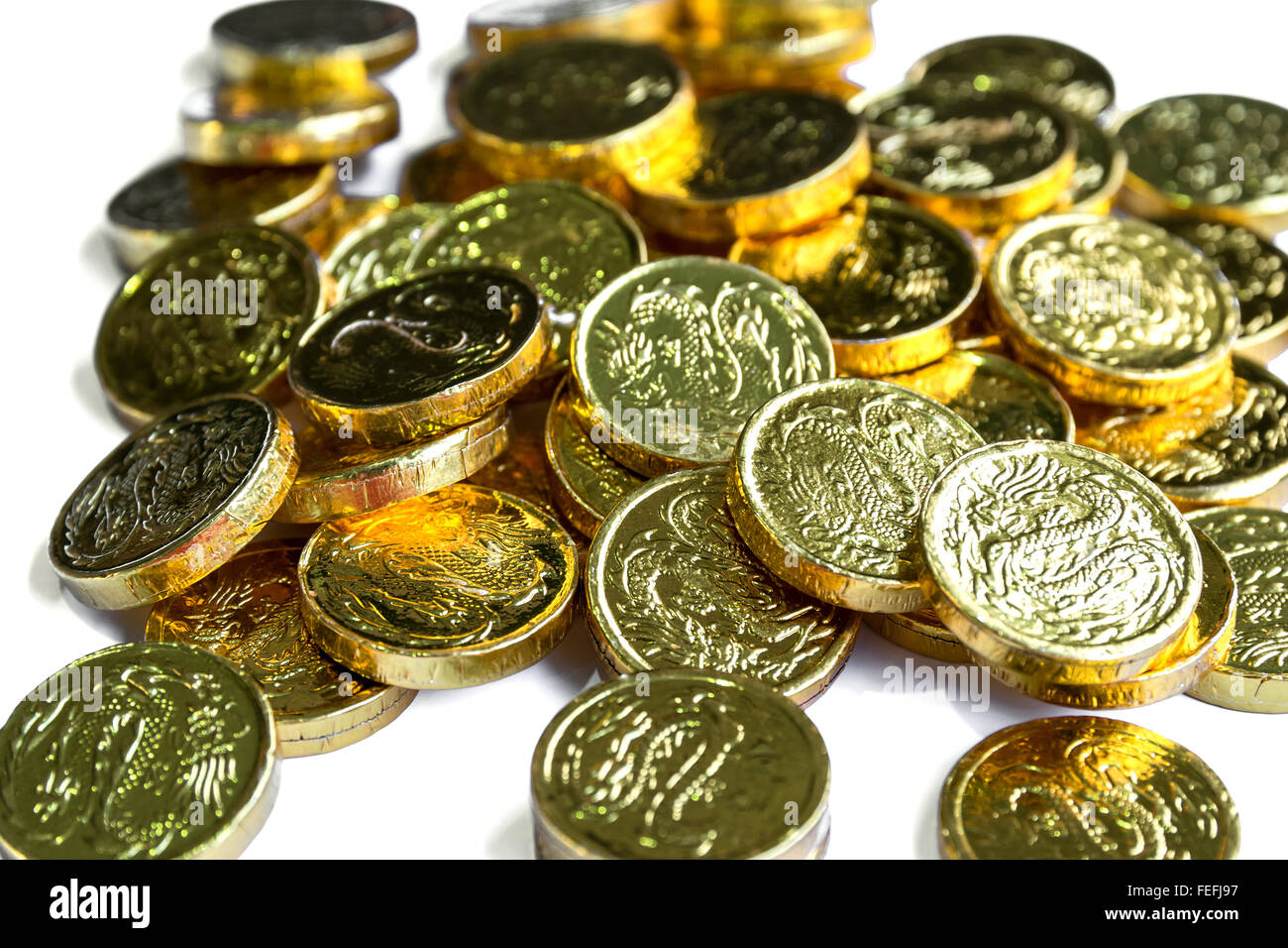 Group of gold coins background for business success. Stock Photo