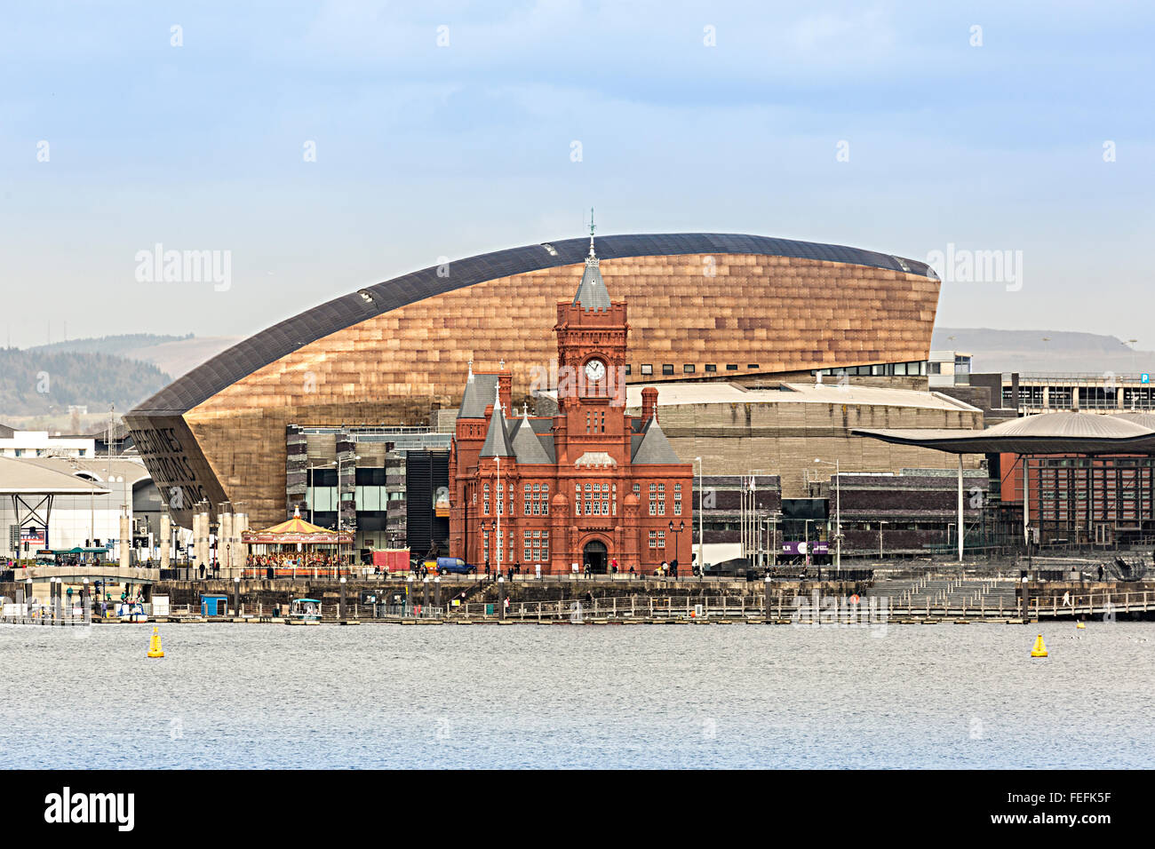 Pierhead building and Millennium Centre, Cardiff Bay, Wales, UK Stock Photo