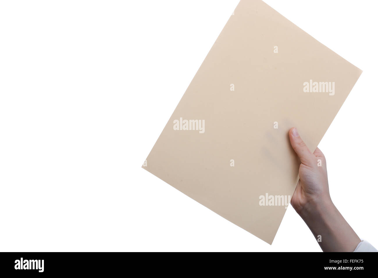 Sheet of Paper in hand on a white background Stock Photo - Alamy
