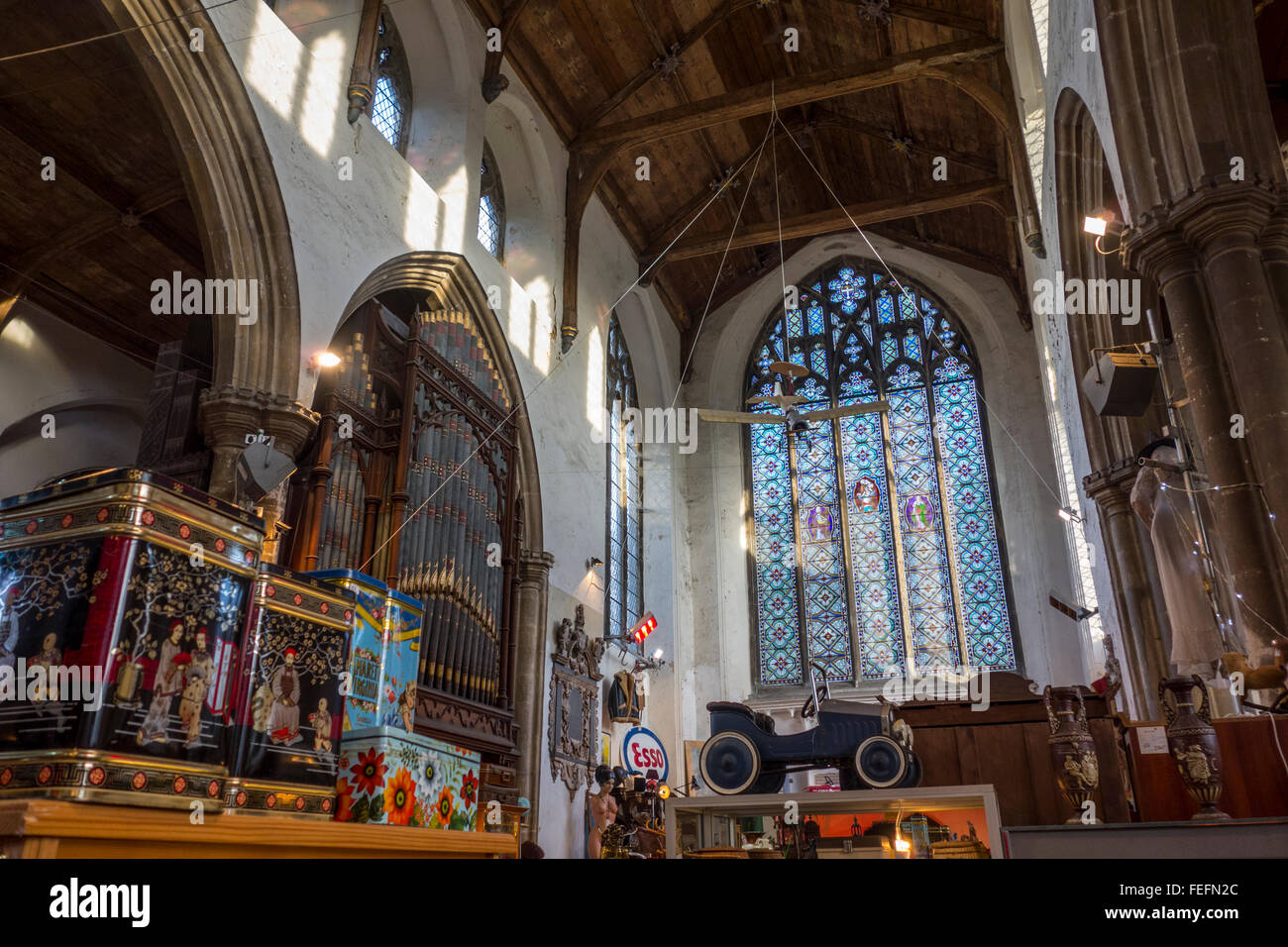 Antiques shop in an old church, Norwich, UK Stock Photo