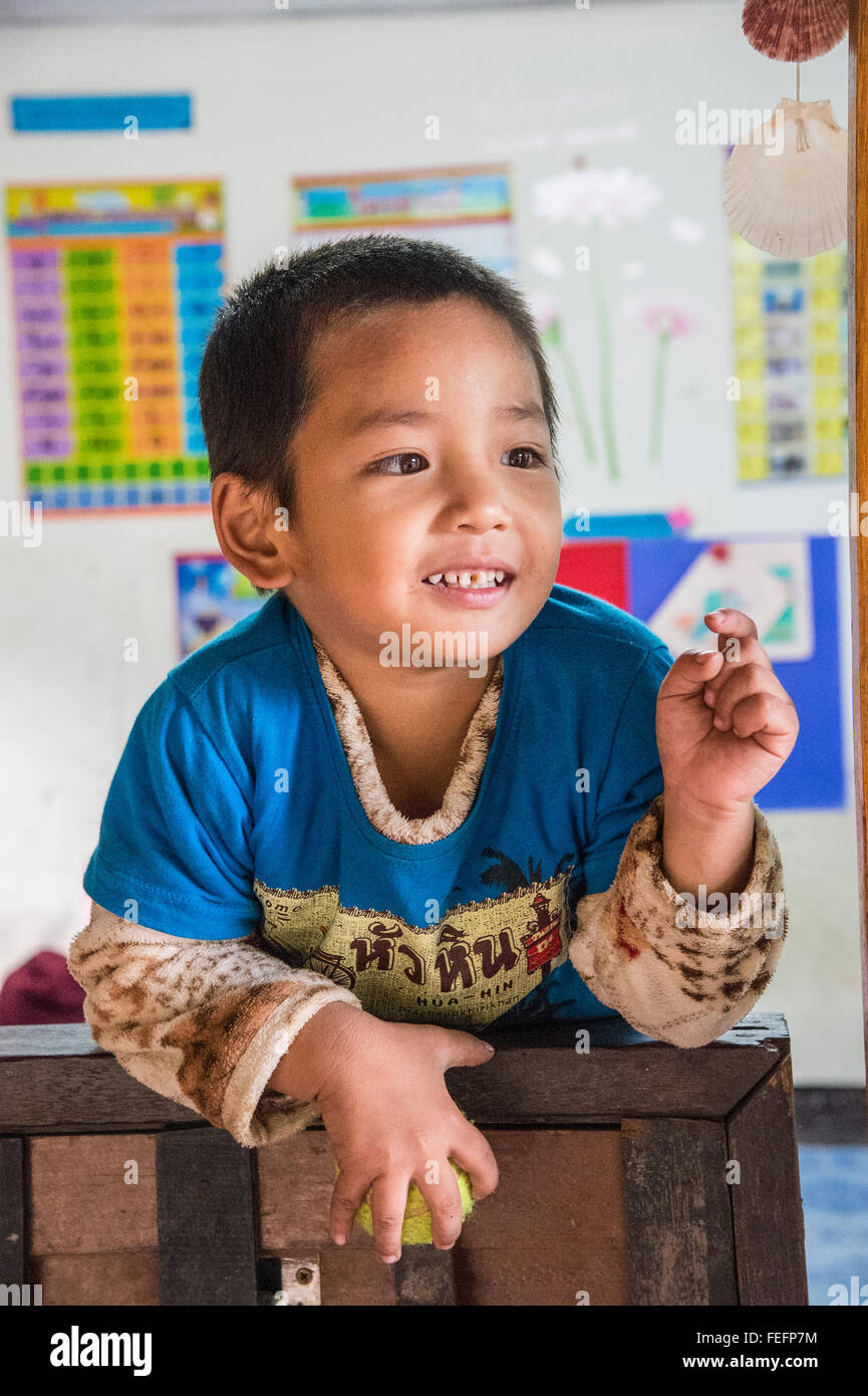 Hill Tribes of Northern Thailand Young boy at the hill tribe community school Stock Photo