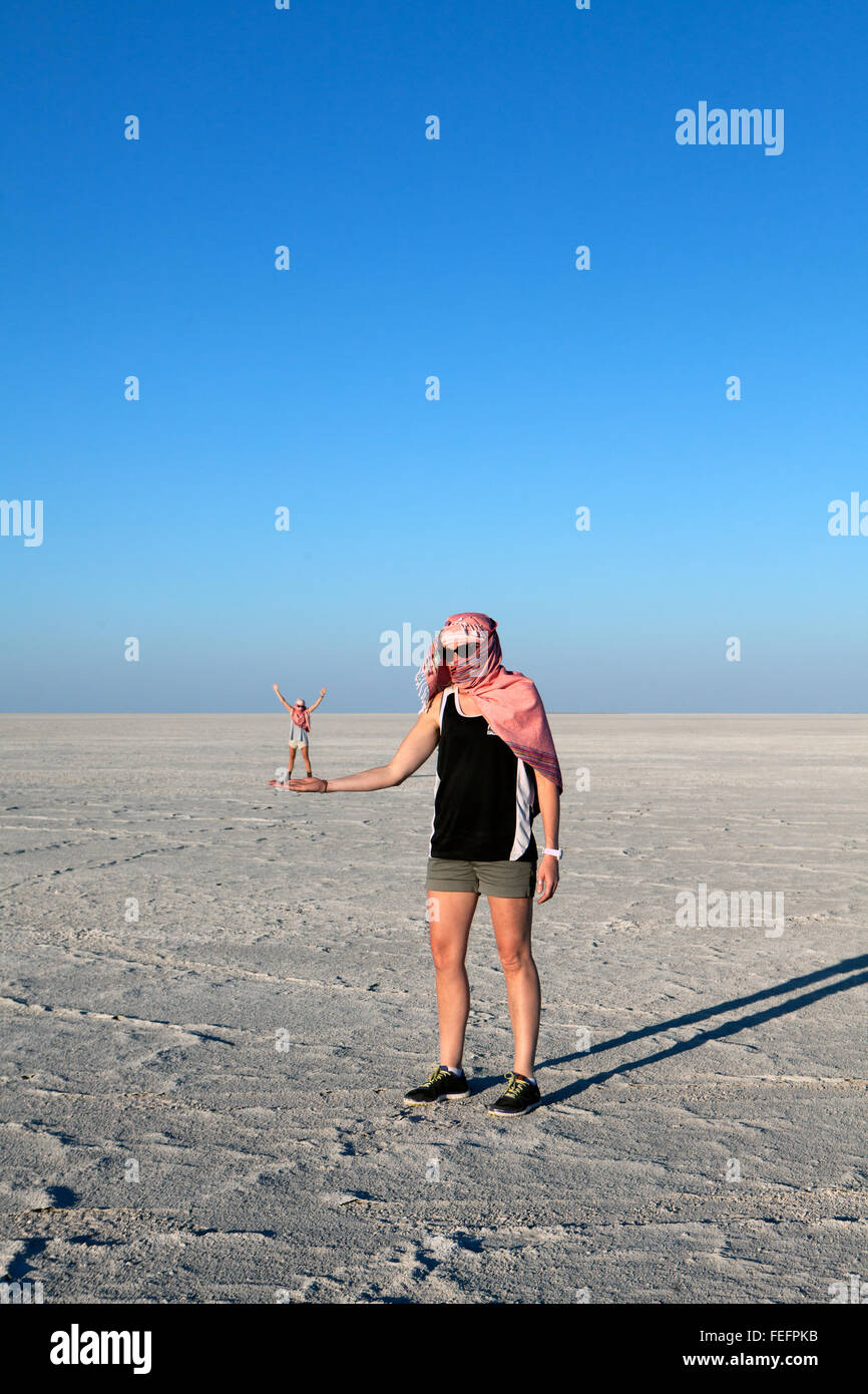 Illusions on the salt pans of Botswana. Stock Photo