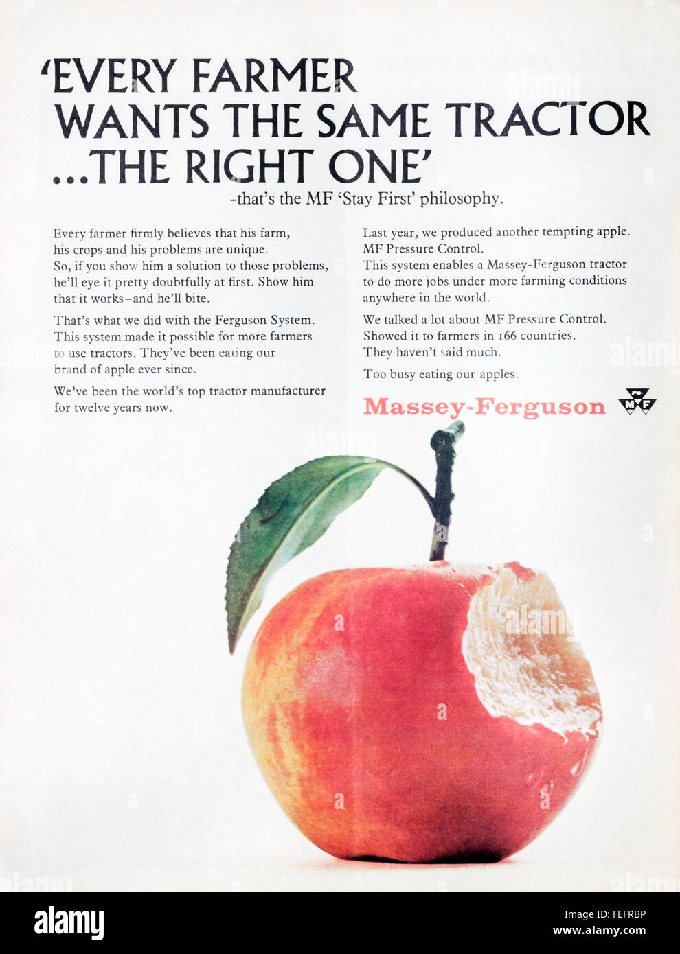 1960s advert advertising Massey Ferguson tractors. Stock Photo