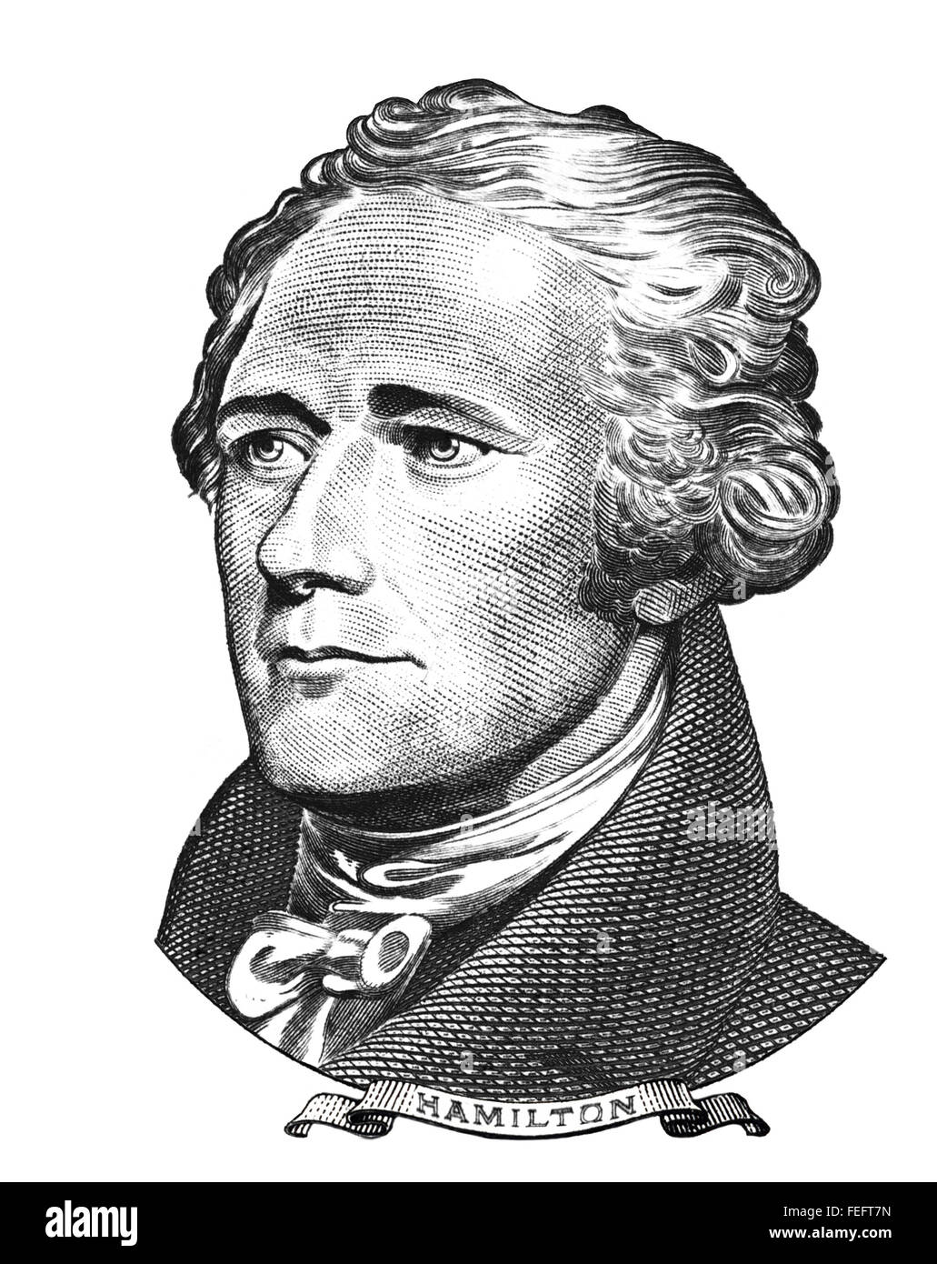 Portrait of Alexander Hamilton isolated on white background Stock Photo