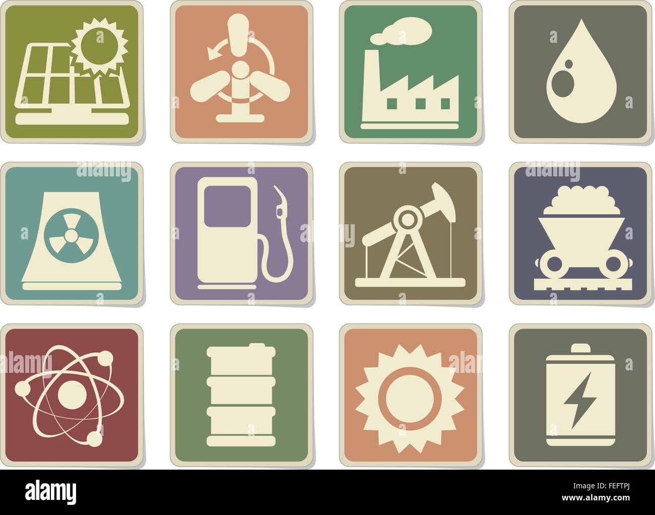 Nuclear energy power reactor icons set vector electricity radioactive ...