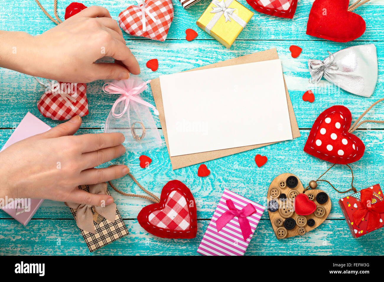 Woman Decorate Shop Window For Valentine S Day Mock Up For Text Stock