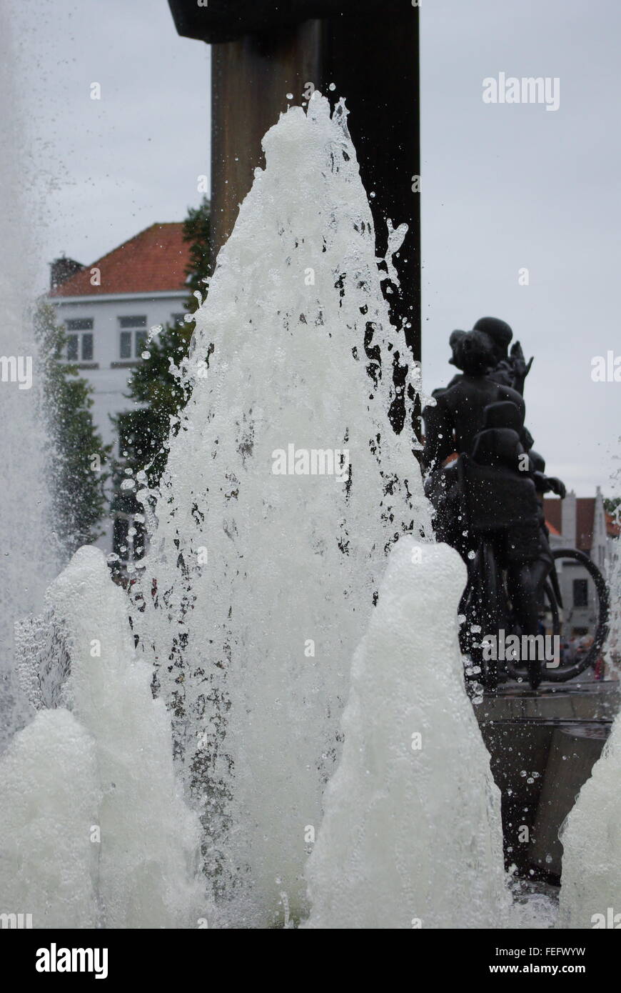 Fountain, Zand Square, Bruges, Belgium. Stock Photo