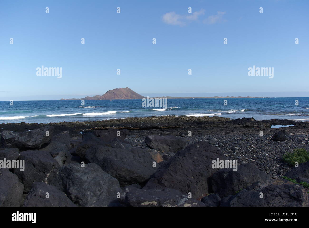Los Lobos island viewed from Corralejo, Fuerteventura, Canary Islands Stock Photo