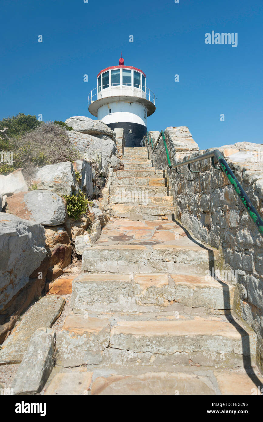 Steps to Cape Point Lighthouse, Cape of Good Hope, Cape Peninsula, City of Cape Town, Western Cape, South Africa Stock Photo