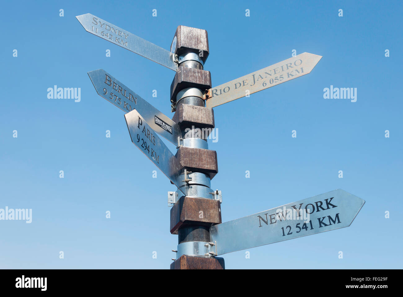 Sign post at Cape Point Lighthouse, Cape of Good Hope, Cape Peninsula, City of Cape Town, Western Cape, South Africa Stock Photo