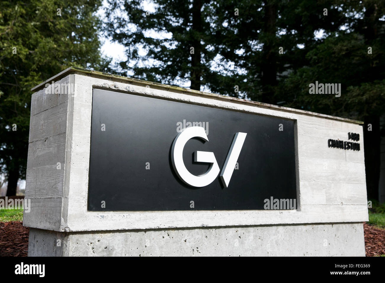 A logo sign outside of the headquarters of GV, also known as Google Ventures in Mountain View, California on January 24, 2016. Stock Photo