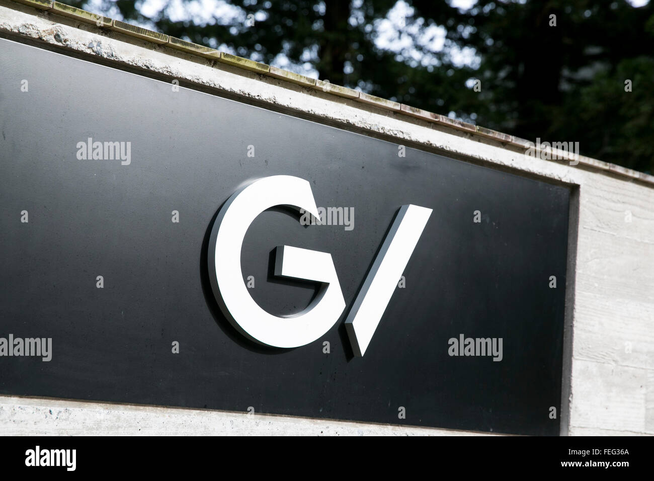 A logo sign outside of the headquarters of GV, also known as Google Ventures in Mountain View, California on January 24, 2016. Stock Photo