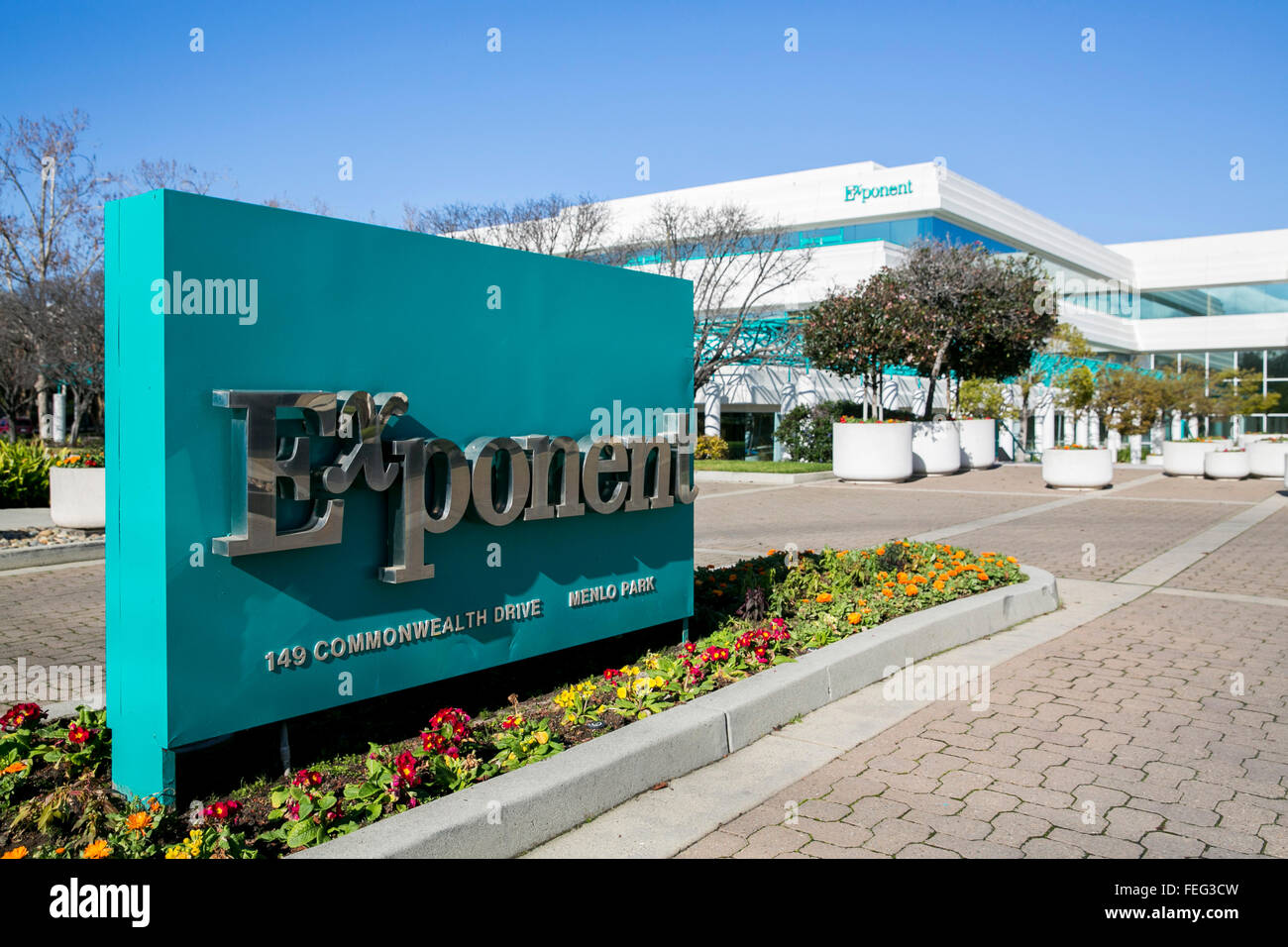 A logo sign outside of the headquarters of Exponent, Inc. in Menlo Park,  California on January 24, 2016 Stock Photo - Alamy