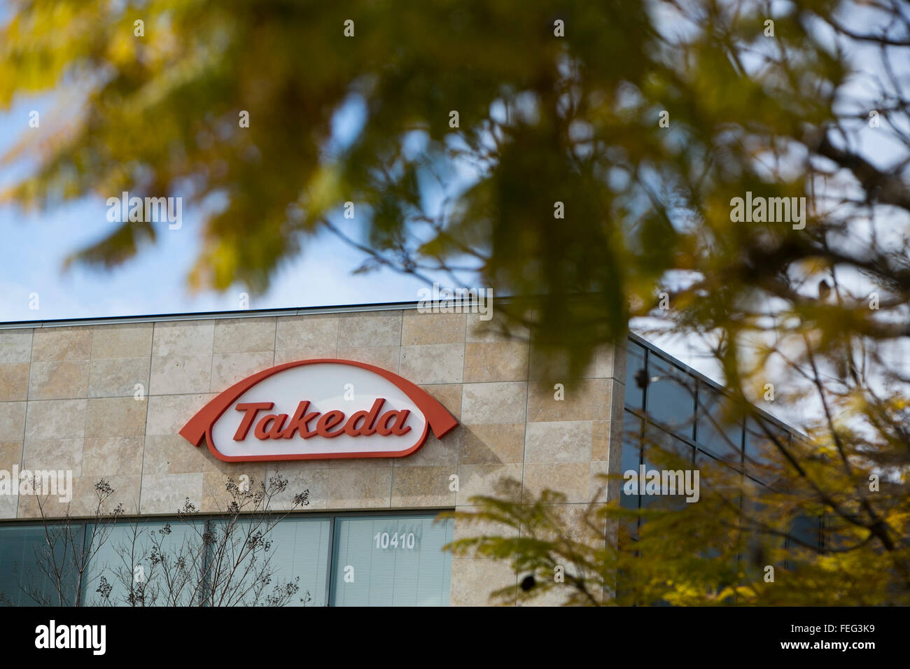 A logo sign outside of a facility occupied by the Takeda Pharmaceutical Company in San Diego, California on January 30, 2016. Stock Photo