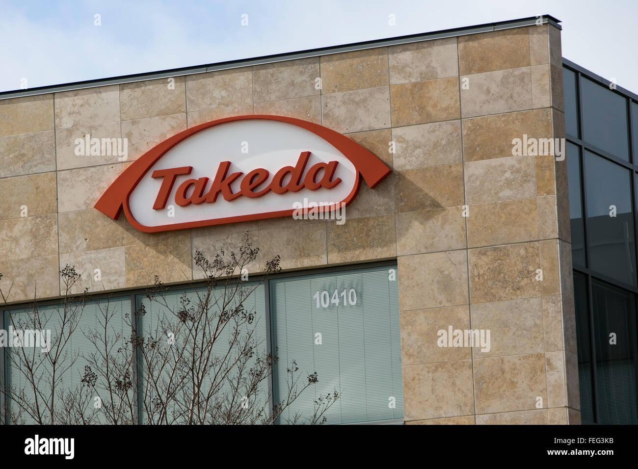 A logo sign outside of a facility occupied by the Takeda Pharmaceutical