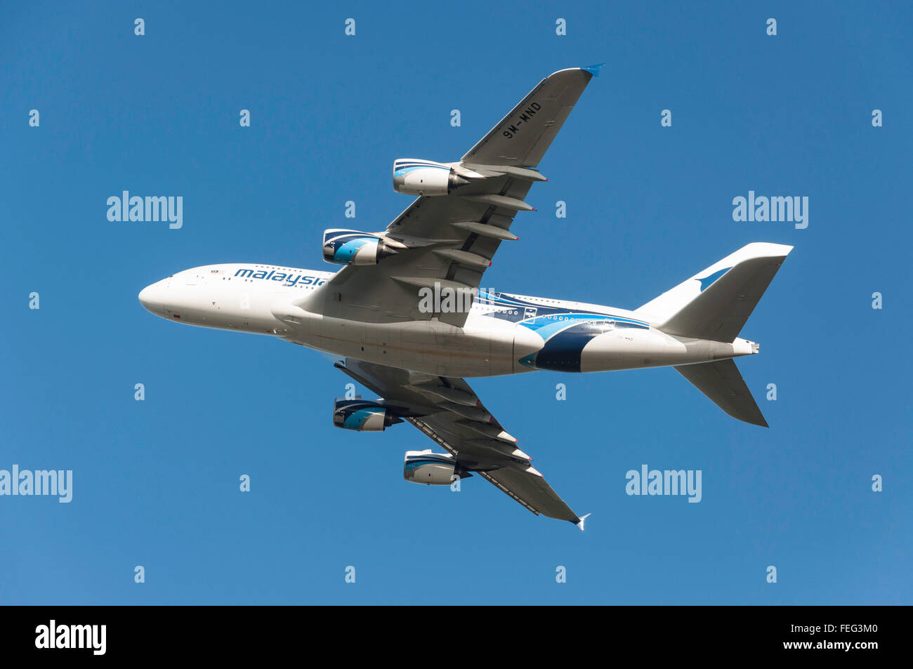 Malaysian Airlines Airbus A380 taking off from Heathrow Airport