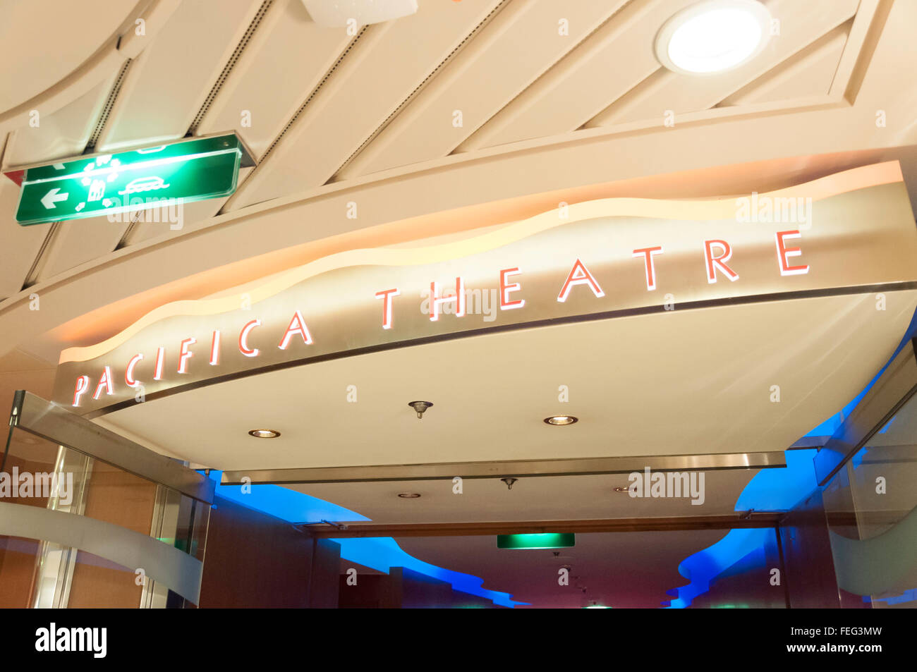Entrance to Pacifica Theatre, Royal Caribbean's Brilliance of the Seas cruise ship, North Sea, Europe Stock Photo