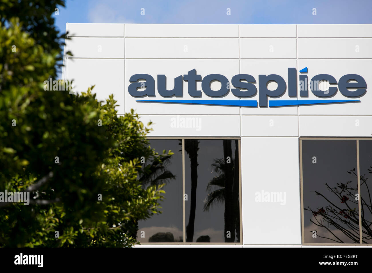 A logo sign outside of the headquarters of Autosplice, Inc., in San Diego, California on January 30, 2016. Stock Photo