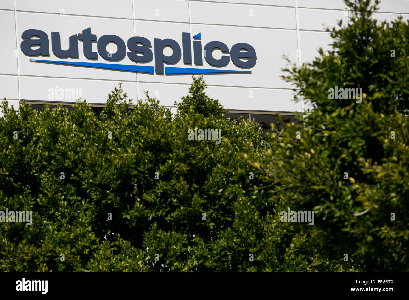 A logo sign outside of the headquarters of Autosplice, Inc., in San Diego, California on January 30, 2016. Stock Photo